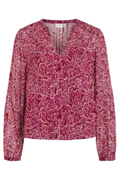 Vila Blusas-Blusa manga longa com estampa de lurex Subiu