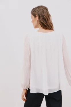 Cortefiel Blusas-Blusa plissada Branco