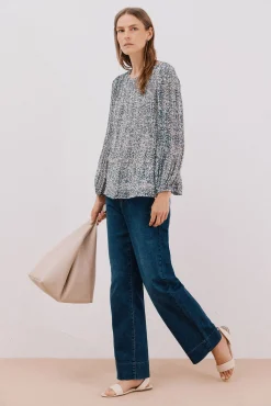 Cortefiel Blusas-Blusa plissada Azul