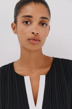 Cortefiel Blusas-Blusa plissada contrastante Preto