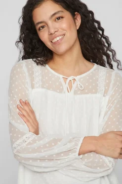 Vila Blusas-Blusa plumeti de manga comprida Branco