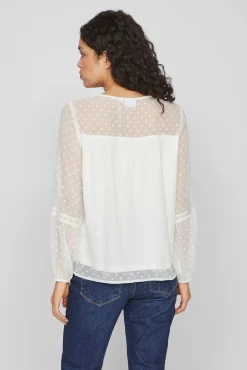 Vila Blusas-Blusa plumeti de manga comprida Branco