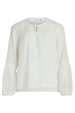 Vila Blusas-Blusa plumeti de manga comprida Branco