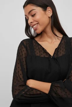 Vila Blusas-Blusa plumeti de manga comprida Preto