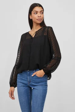 Vila Blusas-Blusa plumeti de manga comprida Preto