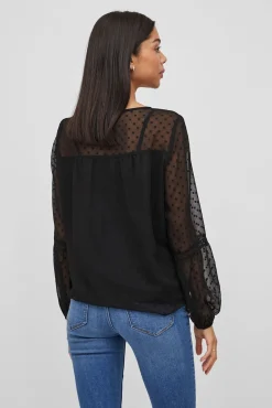 Vila Blusas-Blusa plumeti de manga comprida Preto