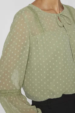 Vila Blusas-Blusa plumeti de manga comprida Verde