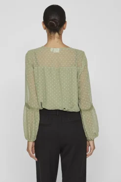 Vila Blusas-Blusa plumeti de manga comprida Verde