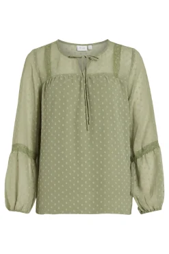 Vila Blusas-Blusa plumeti de manga comprida Verde