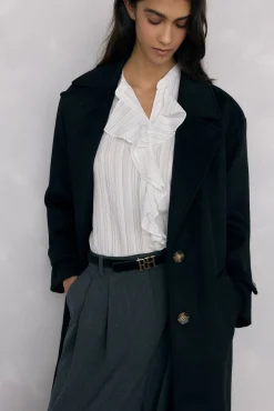 Pedro del Hierro Blusas-Blusa riscas com folho V&aacute;rios