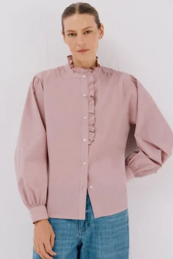 Cortefiel Blusas-Blusa riscas com gola franzida Subiu