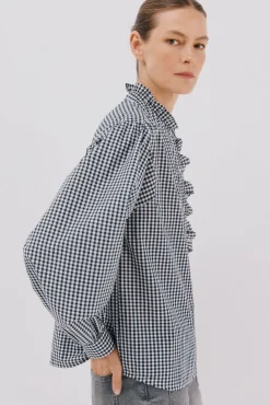 Cortefiel Blusas-Blusa riscas com gola franzida Multicolorido