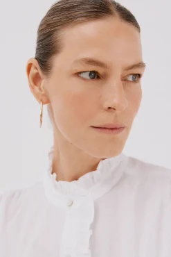 Cortefiel Blusas-Blusa riscas com gola franzida Branco