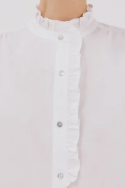 Cortefiel Blusas-Blusa riscas com gola franzida Branco