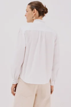 Cortefiel Blusas-Blusa riscas com gola franzida Branco