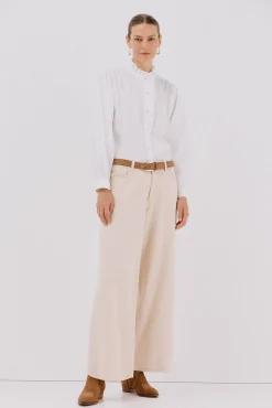 Cortefiel Blusas-Blusa riscas com gola franzida Branco