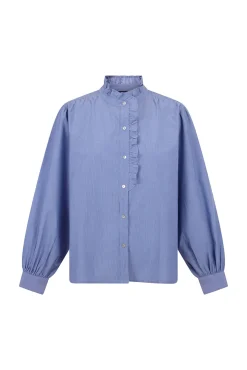 Cortefiel Blusas-Blusa riscas com gola franzida Azul