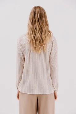 Cortefiel Blusas-Blusa riscas de cordão Ecru