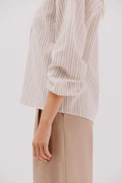 Cortefiel Blusas-Blusa riscas de cordão Ecru