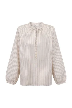 Cortefiel Blusas-Blusa riscas de cordão Ecru