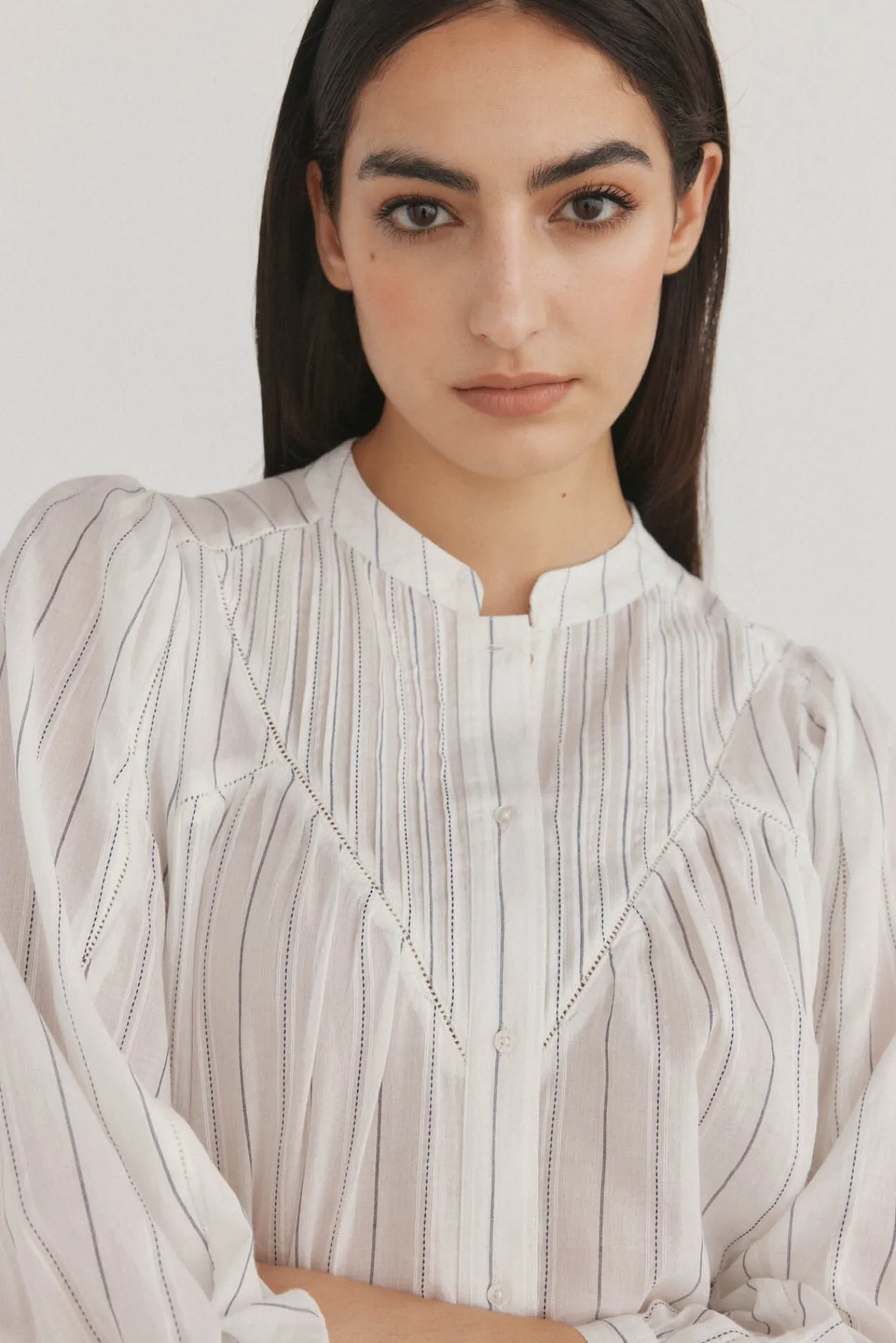 Pedro del Hierro Blusas-Blusa riscas larga Ecru