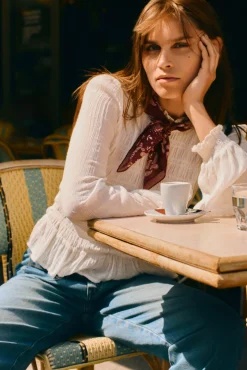 Springfield Blusas-Blusa romântica com elástico cru