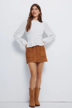 Springfield Blusas-Blusa romântica com elástico cru