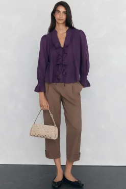 Pedro del Hierro Blusas-Blusa romântica com folho P&uacute;rpura