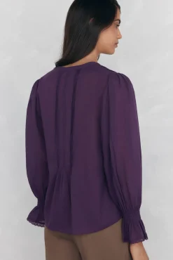 Pedro del Hierro Blusas-Blusa romântica com folho P&uacute;rpura