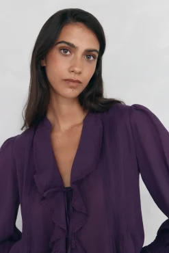 Pedro del Hierro Blusas-Blusa romântica com folho P&uacute;rpura
