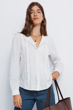 Springfield Blusas-Blusa romântica de schiffly cru