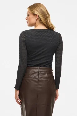 Vila T-Shirts-Blusa texturizada de manga comprida Preto