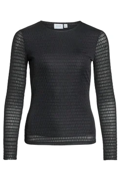 Vila T-Shirts-Blusa texturizada de manga comprida Preto