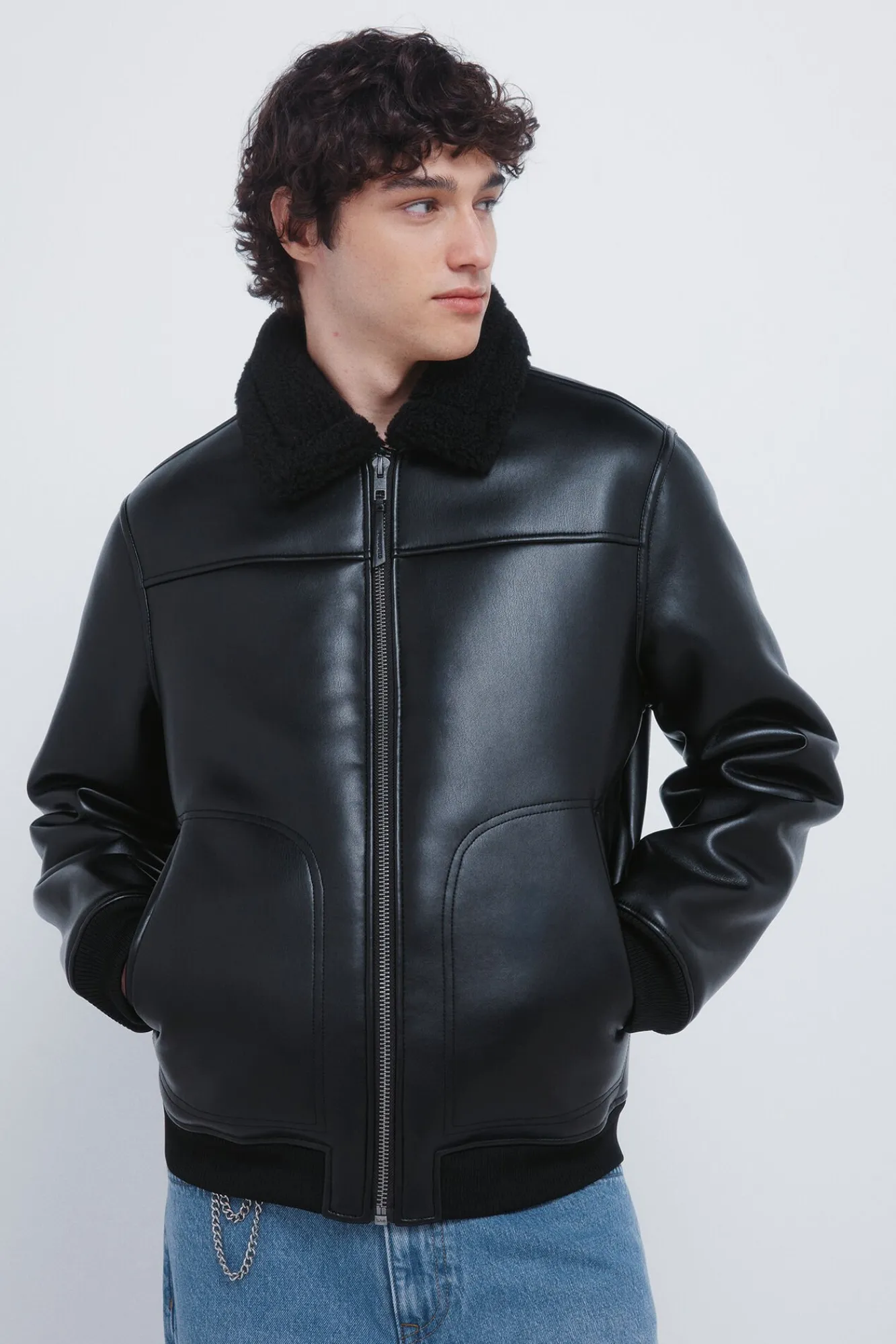 Springfield Casacos-Blusão aviador dupla face com efeito couro preto