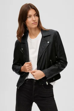 Selected Sobretudos-Blusão biker cropped 100% couro. Preto