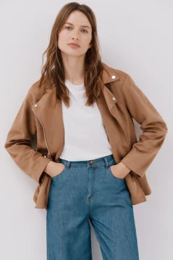 Cortefiel Sobretudos-Blusão biker efeito camurça Tostado