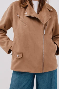 Cortefiel Sobretudos-Blusão biker efeito camurça Tostado