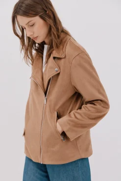 Cortefiel Sobretudos-Blusão biker efeito camurça Tostado