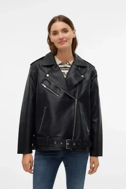 Vero Moda Sobretudos-Blusão biker efeito pele Preto
