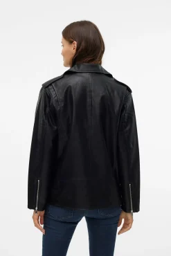 Vero Moda Sobretudos-Blusão biker efeito pele Preto