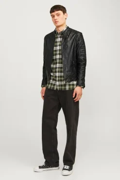 Jack & Jones Casacos-Blusão biker pele preto