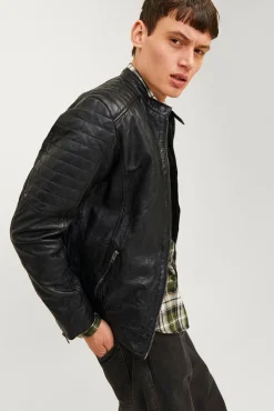 Jack & Jones Casacos-Blusão biker pele preto