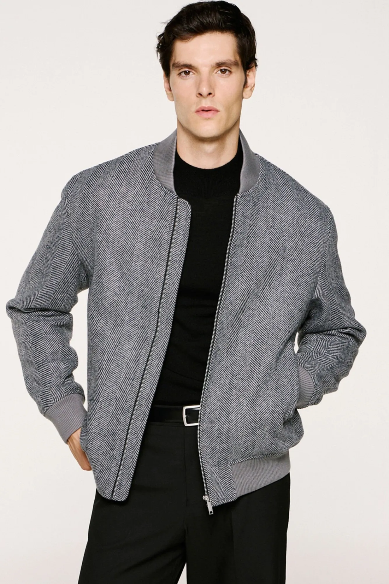 Selected Casacos-Blusão bomber de lã Cinzento