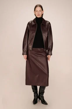 Grace & Mila Sobretudos-Blusão bomber oversized de couro marrom Granada