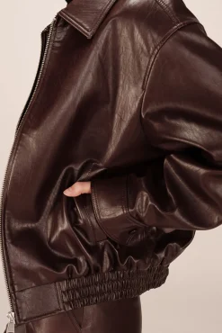 Grace & Mila Sobretudos-Blusão bomber oversized de couro marrom Granada