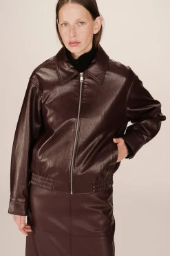 Grace & Mila Sobretudos-Blusão bomber oversized de couro marrom Granada