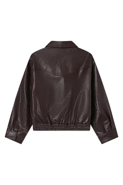 Grace & Mila Sobretudos-Blusão bomber oversized de couro marrom Granada