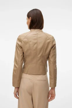 Vero Moda Sobretudos-Blusão com efeito couro e gola Perkins Castanho