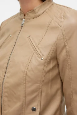 Vero Moda Sobretudos-Blusão com efeito couro e gola Perkins Castanho