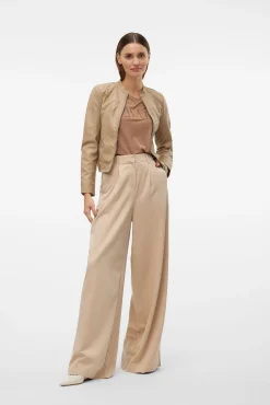 Vero Moda Sobretudos-Blusão com efeito couro e gola Perkins Castanho